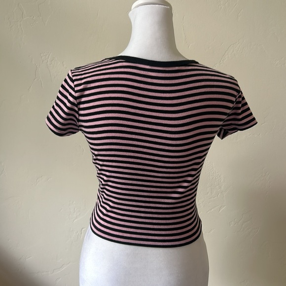 Brandy Melville Scoop Neck Tee. OS. Black and pink striped - Picture 3 of 6